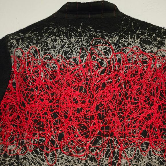 Yak Magik Black Wool Blend Art-to-Wear Red and Gray String Print Jacket, Size M - Picture 8 of 11